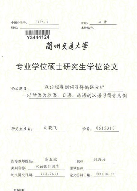 刘晓飞. 汉语程度副词习得偏误分析[D].兰州交通大学,2018.